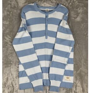 Guess by Marciano Blue White‎ Striped Henley Sweater Men's L Knit Goods